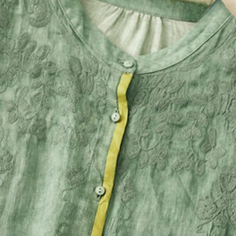 Robe mi-longue d'été décontractée brodée à col montant et manches trois-quarts en acrylique avec Buddha Stones - image 1