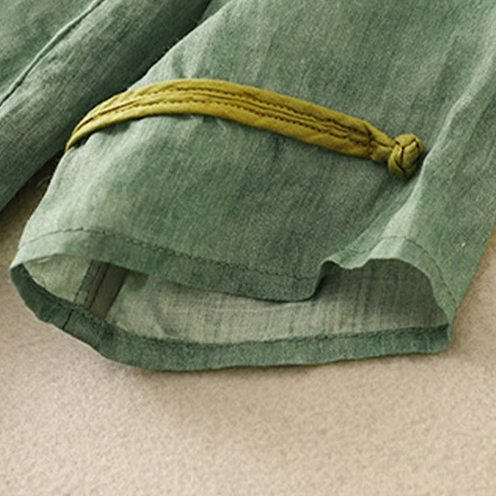 Robe midi d'été décontractée à manches trois-quarts, ornée de broderies et de Buddha Stones, col montant. - image 3