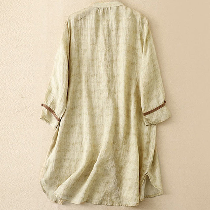 Robe midi d'été décontractée à manches trois-quarts, ornée de broderies et de Buddha Stones, col montant. - image 8