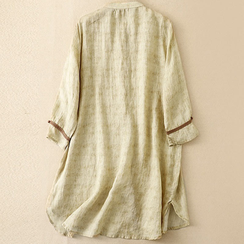 Robe mi-longue d'été décontractée brodée à col montant et manches trois-quarts en acrylique avec Buddha Stones - image 8