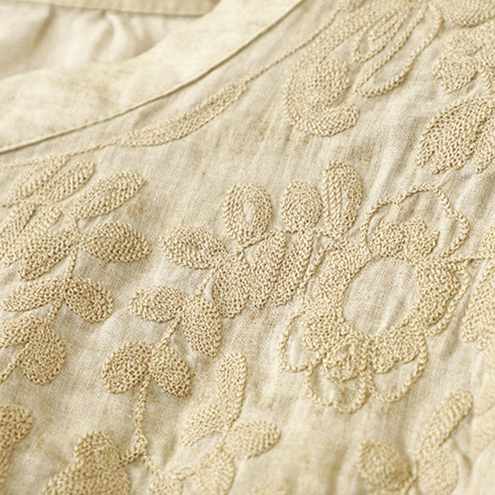 Robe mi-longue d'été décontractée brodée à col montant et manches trois-quarts en acrylique avec Buddha Stones - image 11