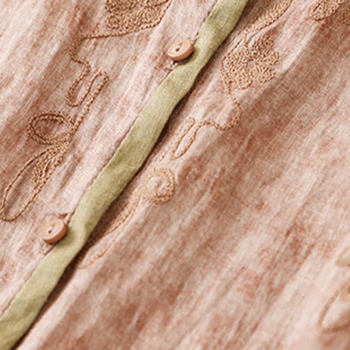 Robe mi-longue d'été décontractée brodée à col montant et manches trois-quarts en acrylique avec Buddha Stones - image 21