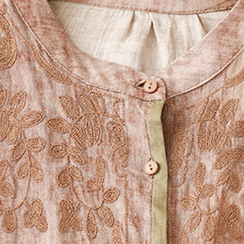 Robe midi d'été décontractée à manches trois-quarts, ornée de broderies et de Buddha Stones, col montant. - image 20