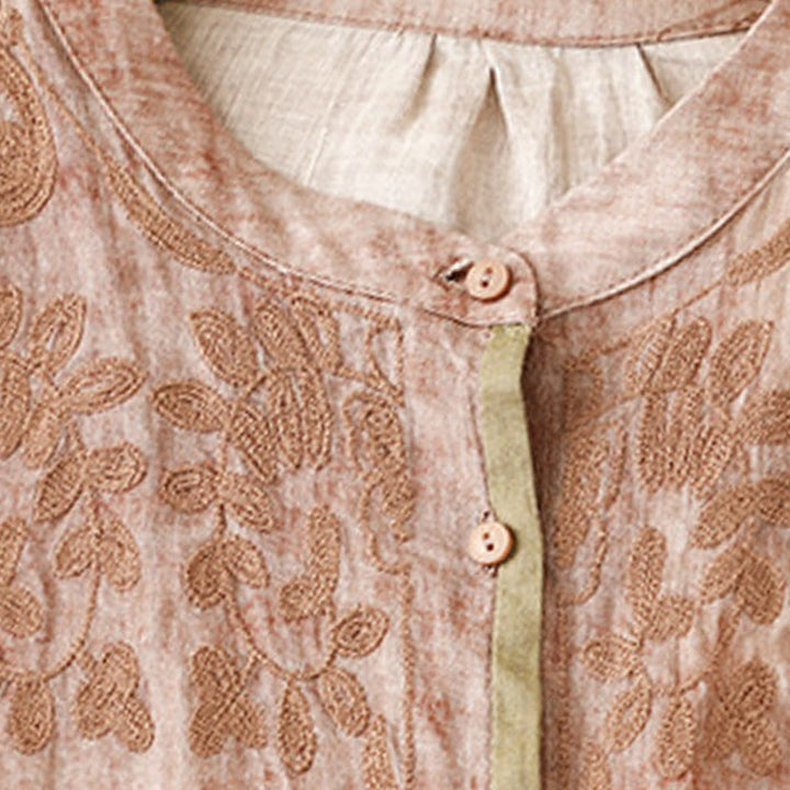 Robe midi d'été décontractée à manches trois-quarts, ornée de broderies et de Buddha Stones, col montant. - image 20
