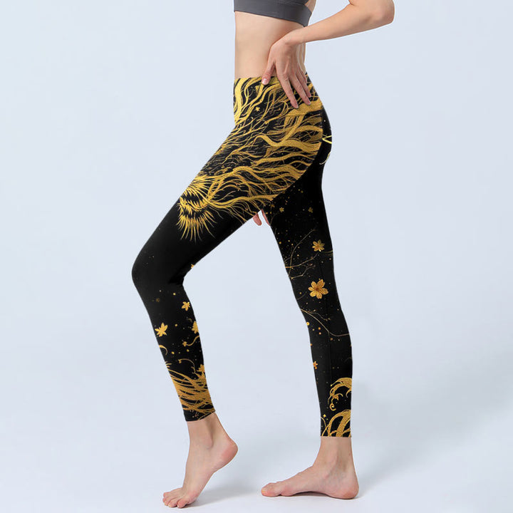 Leggings de sport à imprimé dragon doré et Buddha Stones pour femme - image 3