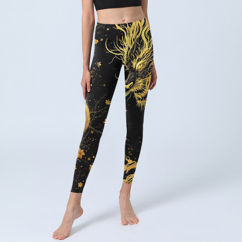 Leggings de sport à imprimé dragon doré et Buddha Stones pour femme - image 6