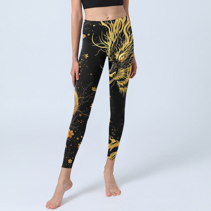 Leggings de sport à imprimé dragon doré et Buddha Stones pour femme - image 6