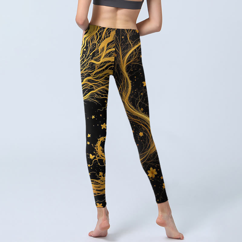 Leggings de sport à imprimé dragon doré et Buddha Stones pour femme - image 7