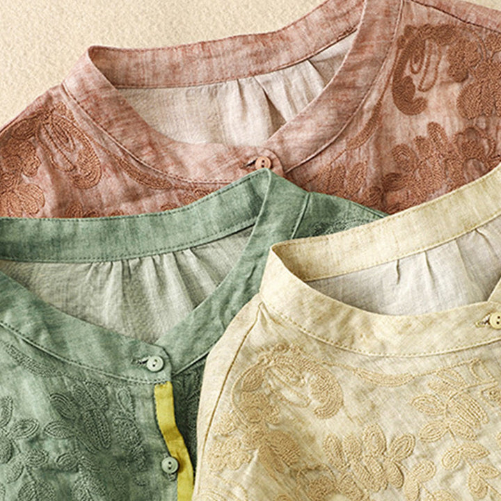 Robe mi-longue d'été décontractée brodée à col montant et manches trois-quarts en acrylique avec Buddha Stones - image 24