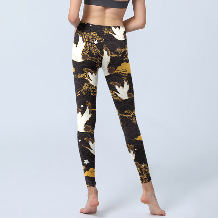 Leggings de sport pour femme, motif Buddha Stones, nuage doré, branche de pin, grue, vagues, pantalon de yoga - image 7