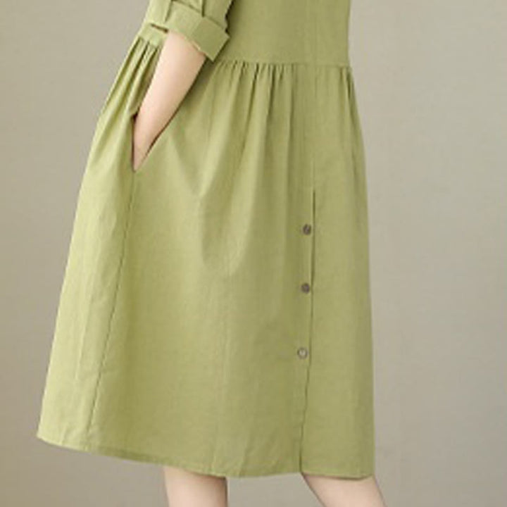 Robe mi-longue décontractée d'été à boutons Buddha Stones et col montant, manches trois-quarts, en acrylique, avec poches - image 5