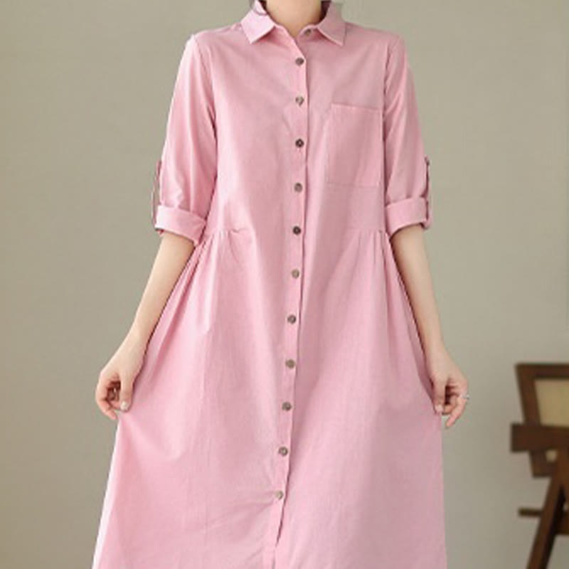 Robe mi-longue décontractée d'été à boutons Buddha Stones et col montant, manches trois-quarts, en acrylique, avec poches - image 14