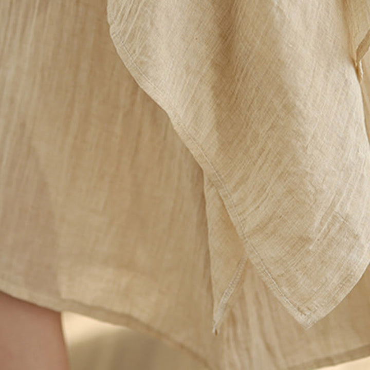 Robe mi-longue d'été décontractée en coton et lin mélangés à double épaisseur, col ras du cou et manches courtes, motif Buddha Stones - image 5