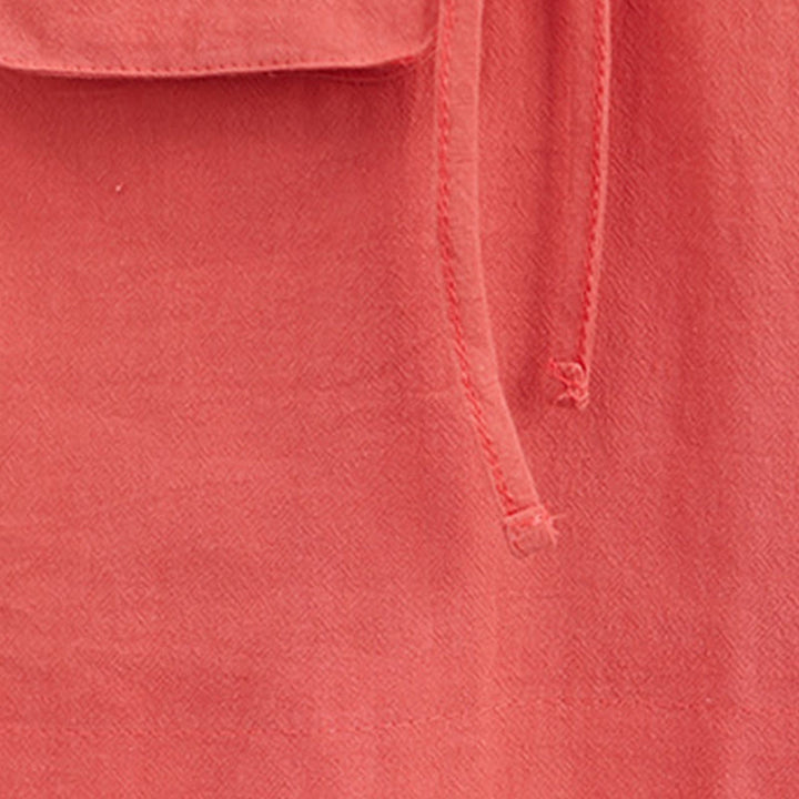 Robe mi-longue décontractée d'été en coton et lin avec lacets, col ras du cou, manches courtes et poches - image 13