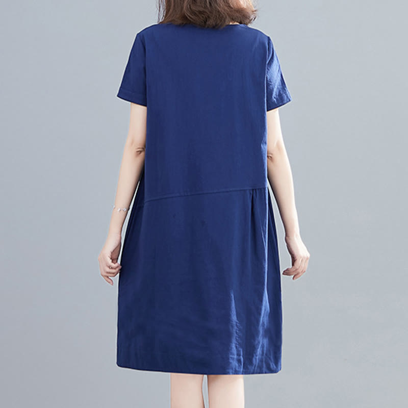 Robe mi-longue décontractée d'été en coton et lin avec lacets, col ras du cou, manches courtes et poches - image 24