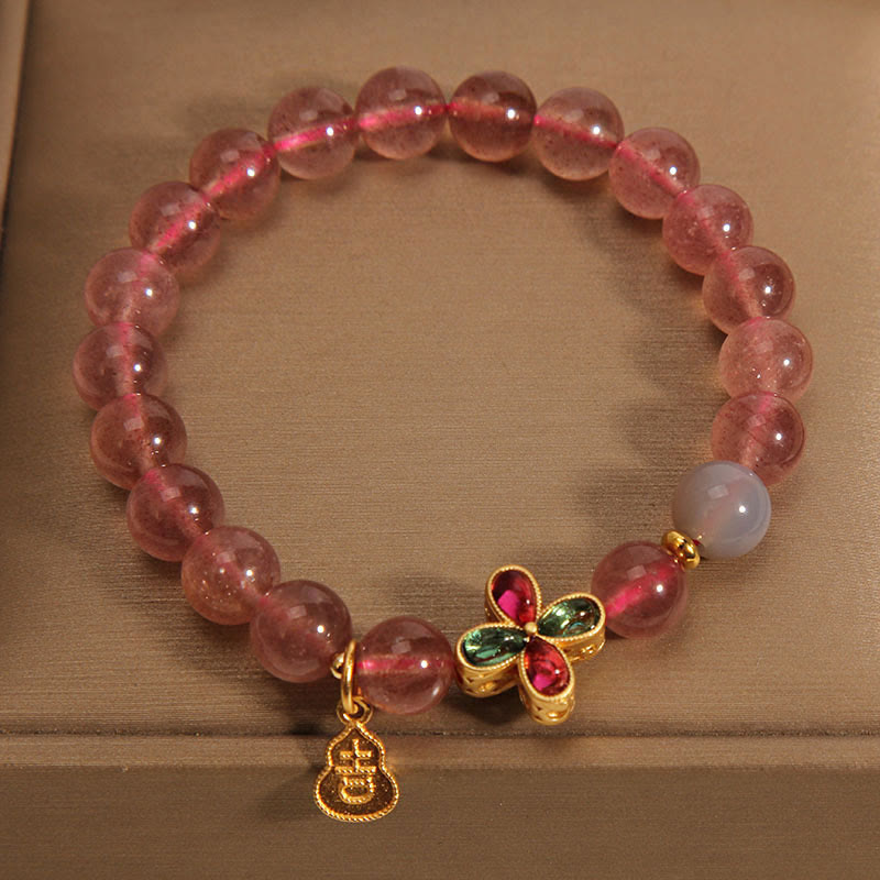 Bracelet de guérison en quartz Buddha Stones et trèfle à quatre feuilles en forme de courge porte-bonheur
