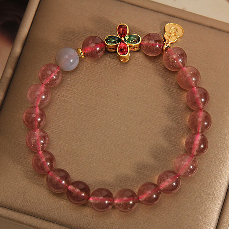 Bracelet de guérison en quartz Buddha Stones et trèfle à quatre feuilles en forme de courge porte-bonheur