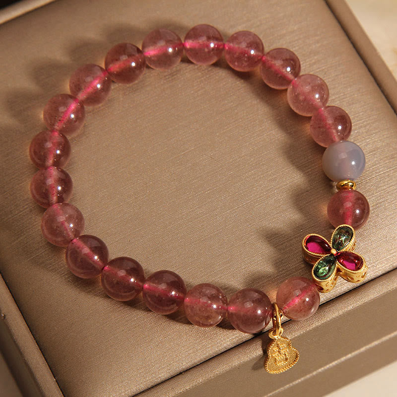 Bracelet de guérison en quartz Buddha Stones et trèfle à quatre feuilles en forme de courge porte-bonheur