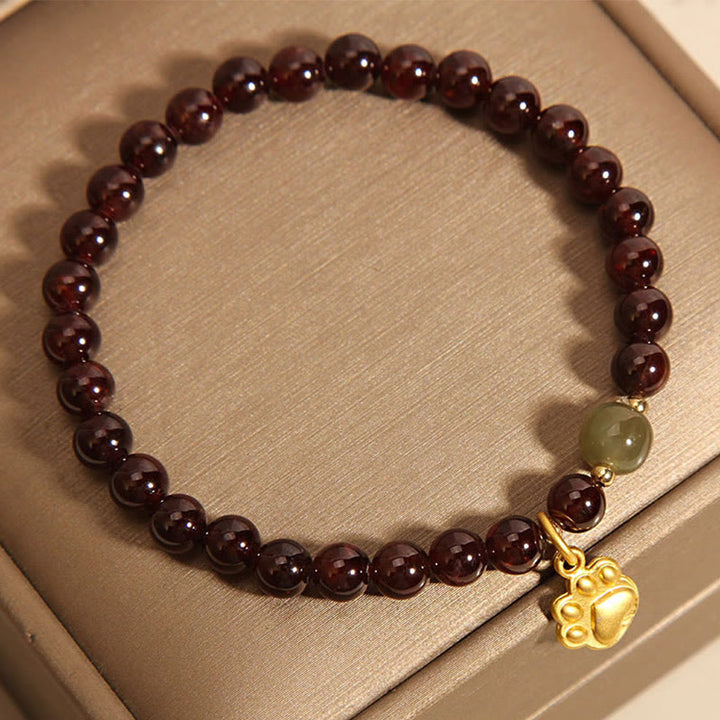 Bracelet de purification en perles de jade Hetian, grenat et patte de chat, Buddha Stones
