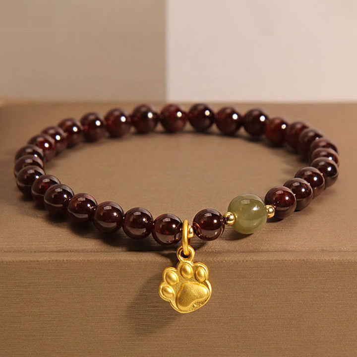Bracelet de purification en perles de jade Hetian, grenat et patte de chat, Buddha Stones