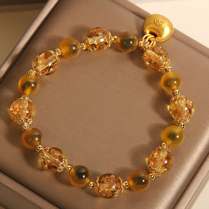 Bracelet de guérison en agate jaune bonbon avec Buddha Stones et personnage Fu