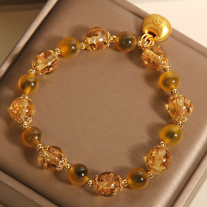 Bracelet de guérison en agate jaune bonbon avec Buddha Stones et personnage Fu