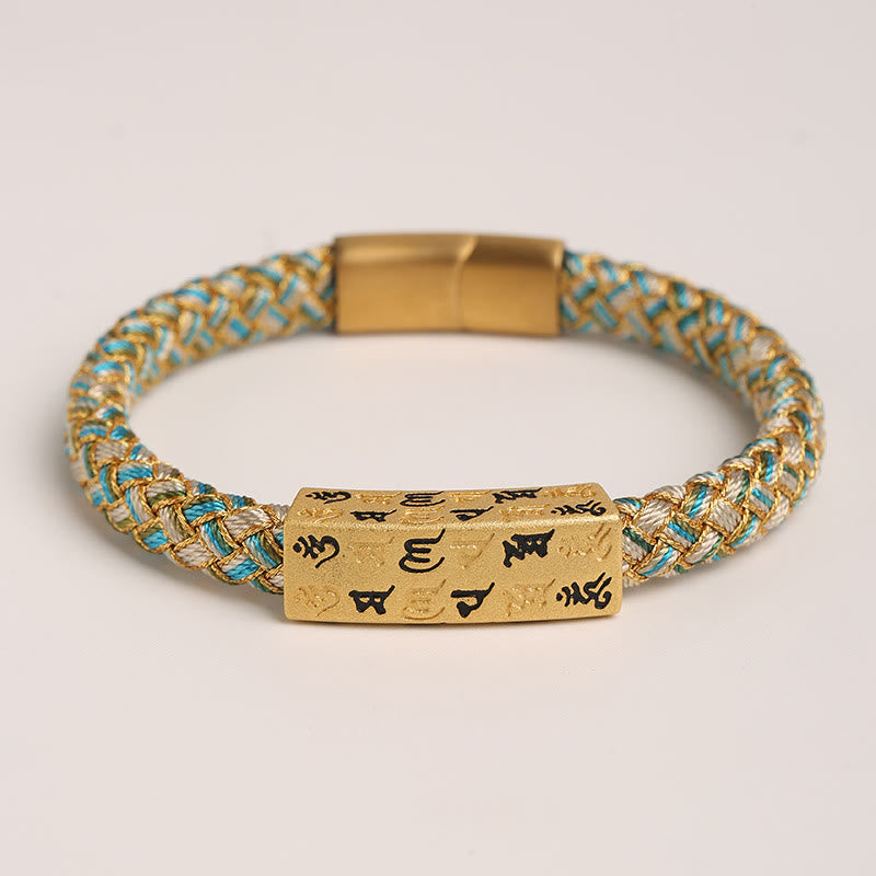 Bracelet tibétain en Buddha Stones , Om Mani Padme Hum, corde de différentes couleurs, fil d'or, nœud en diamant, boucle porte-bonheur