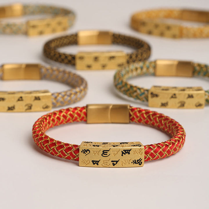 Bracelet tibétain en Buddha Stones , Om Mani Padme Hum, corde de différentes couleurs, fil d'or, nœud en diamant, boucle porte-bonheur