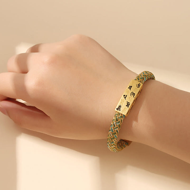 Bracelet tibétain en Buddha Stones , Om Mani Padme Hum, corde de différentes couleurs, fil d'or, nœud en diamant, boucle porte-bonheur
