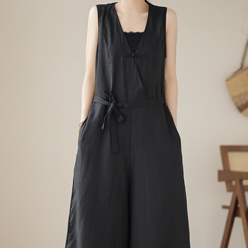 Combinaison décontractée en coton et lin pour femme, à lacets, simple et sans manches, avec poches, motif Buddha Stones - image 18