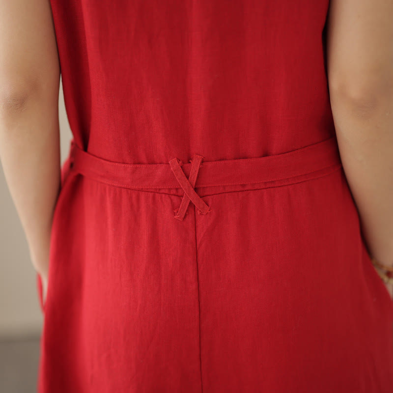 Combinaison décontractée en coton et lin pour femme, à lacets, simple et sans manches, avec poches, motif Buddha Stones - image 14