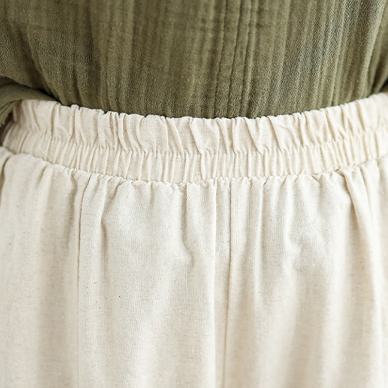 Pantalon large décontracté en coton et lin avec dentelle et poches pour femme - image 6