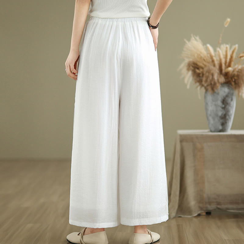 Pantalon large décontracté vintage en coton et lin avec poches pour femme, style Buddha Stones, avec ourlet fendu sur le côté