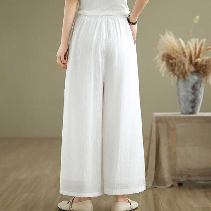 Pantalon large décontracté vintage en coton et lin avec poches pour femme, style Buddha Stones, avec ourlet fendu sur le côté