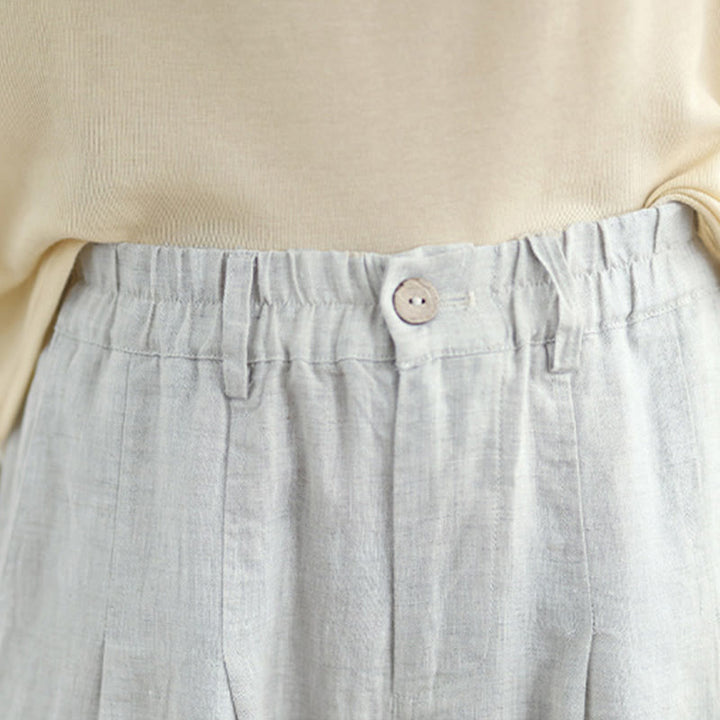 Pantalon Buddha Stones décontracté d'été en coton et lin pour femme, couleur unie, taille haute, avec poches - image 5