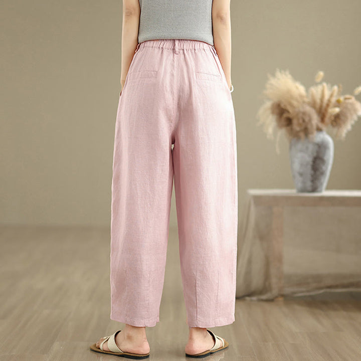Pantalon Buddha Stones décontracté d'été en coton et lin pour femme, couleur unie, taille haute, avec poches