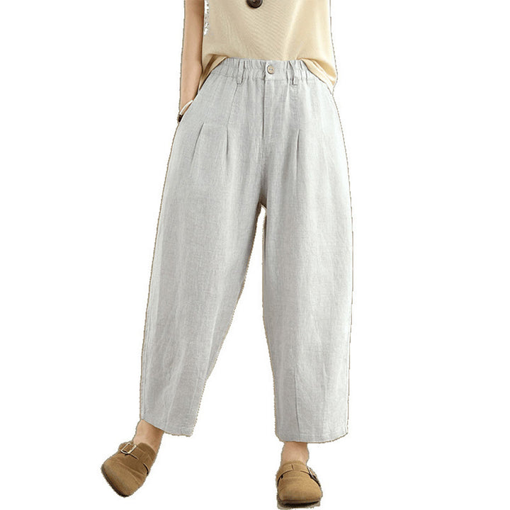 Pantalon Buddha Stones décontracté d'été en coton et lin pour femme, couleur unie, taille haute, avec poches