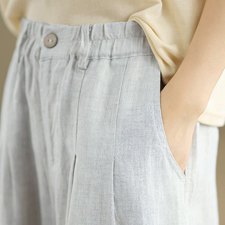 Pantalon Buddha Stones décontracté d'été en coton et lin pour femme, couleur unie, taille haute, avec poches