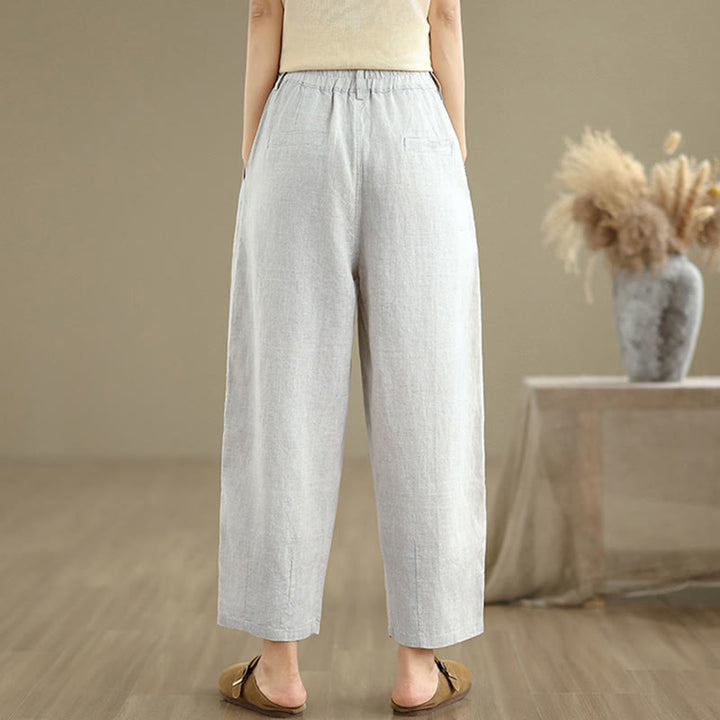 Pantalon Buddha Stones décontracté d'été en coton et lin pour femme, couleur unie, taille haute, avec poches