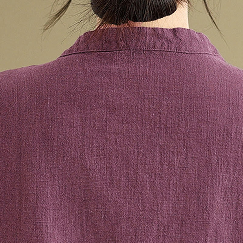 Chemise à manches mi-longues en coton et lin pour femme, motif Buddha Stones , col montant, boutons grenouille chinois - image 13