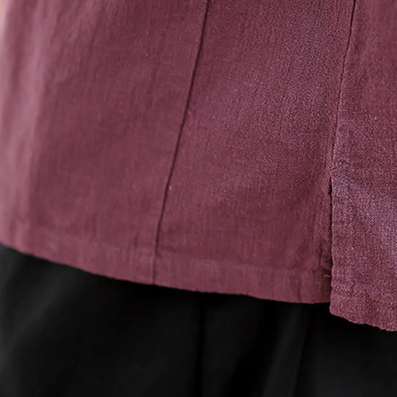 Chemise à manches mi-longues en coton et lin pour femme, motif Buddha Stones , col montant, boutons grenouille chinois - image 16