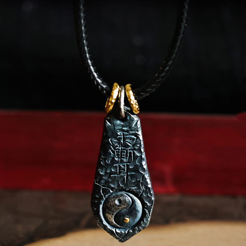 Collier pendentif harmonieux en argent sterling 999 et or 24 carats Buddha Stones et motif Yin et Yang de la Grande Ourse - Chaîne en argent sterling 999 et cordon en cuir - image 1
