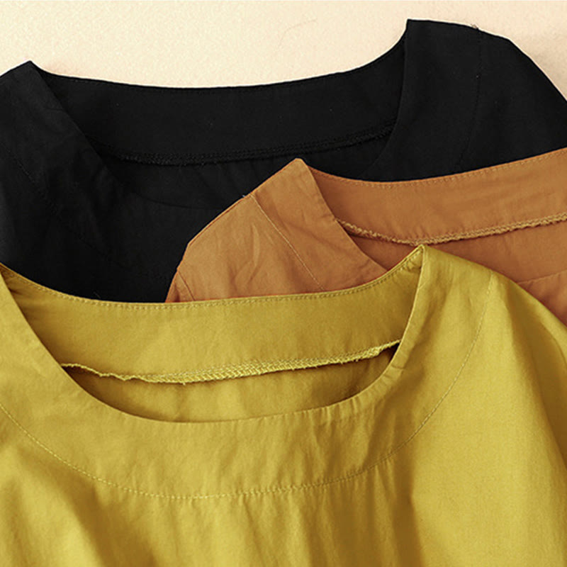 Robe mi-longue d'été à Buddha Stones ras du cou et manches courtes avec poches - image 26