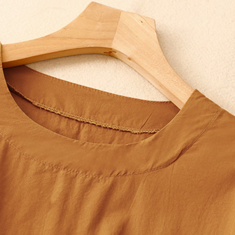 Robe mi-longue d'été à Buddha Stones ras du cou et manches courtes avec poches - image 1