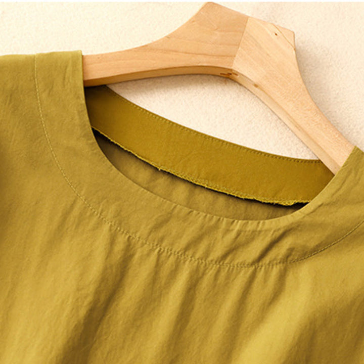 Robe mi-longue d'été à Buddha Stones ras du cou et manches courtes avec poches - image 17