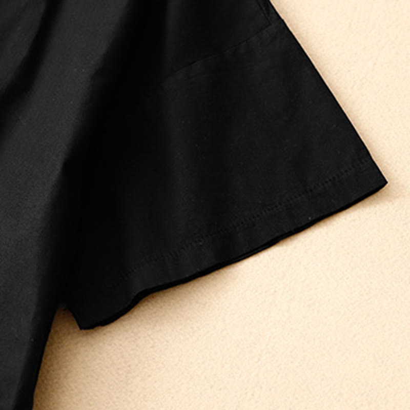 Robe mi-longue d'été à Buddha Stones ras du cou et manches courtes avec poches - image 10