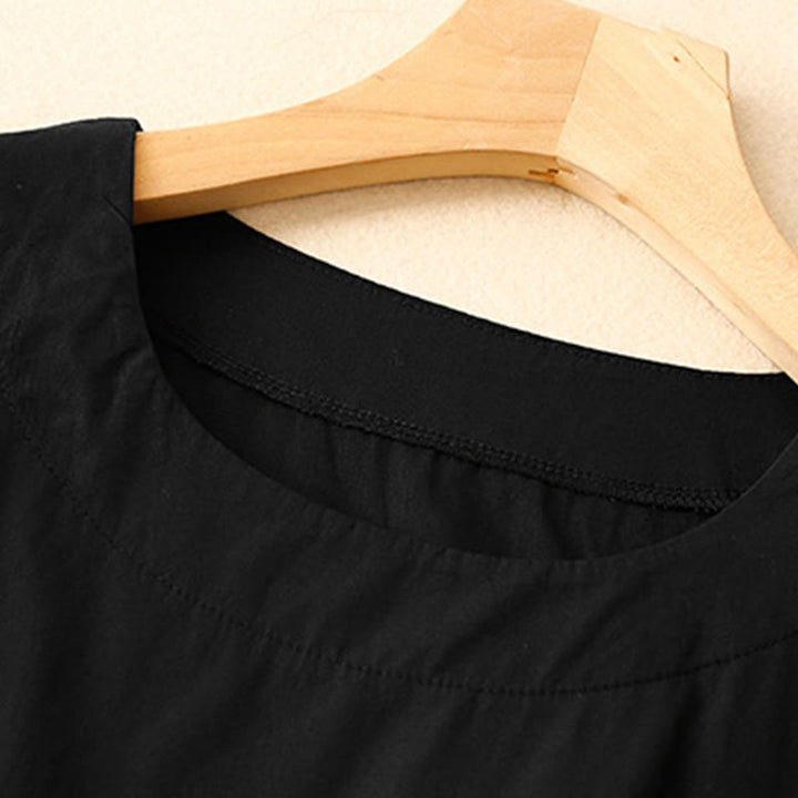 Robe mi-longue d'été à Buddha Stones ras du cou et manches courtes avec poches - image 8