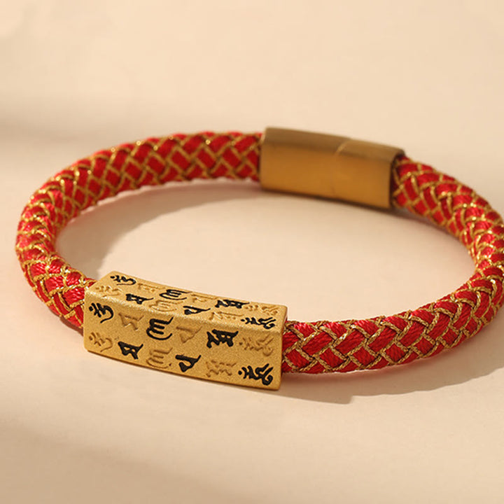 Bracelet tibétain en Buddha Stones , Om Mani Padme Hum, corde de différentes couleurs, fil d'or, nœud en diamant, boucle porte-bonheur