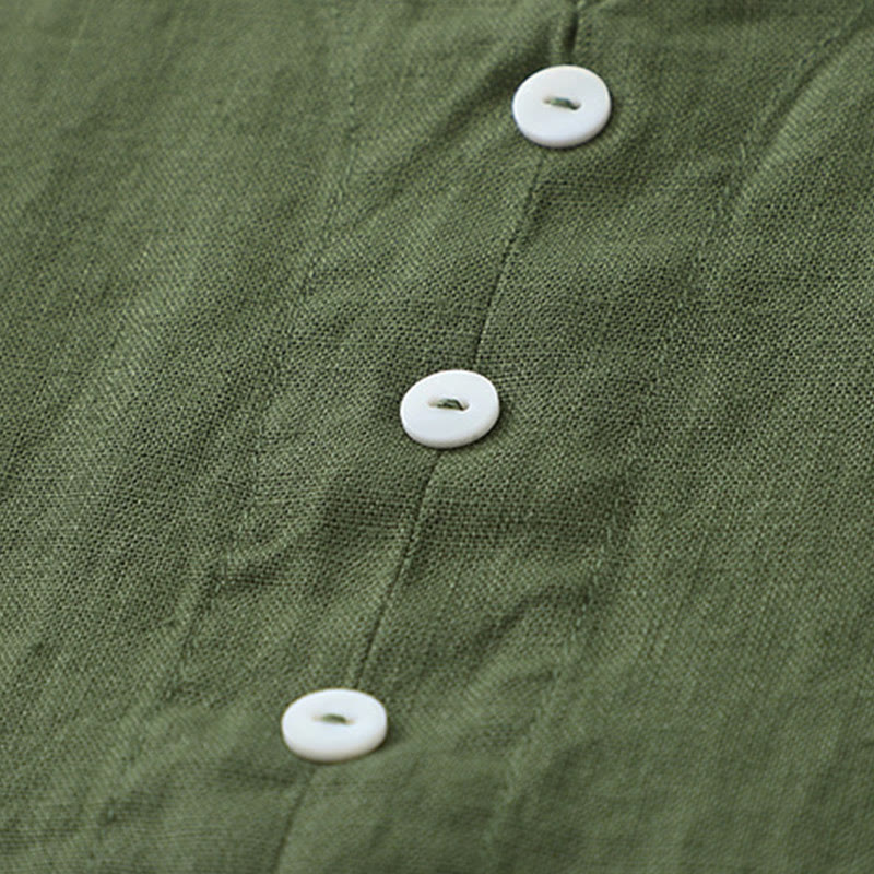 Robe mi-longue décontractée sans manches à col en V et boutons simples, couleur pure, motif Buddha Stones