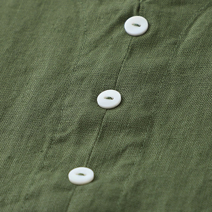Robe mi-longue décontractée sans manches à col en V et boutons simples, couleur pure, motif Buddha Stones